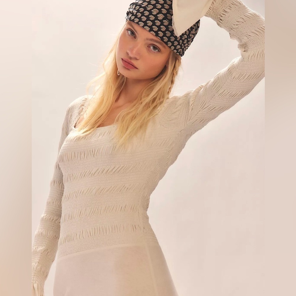 Free People Cream Kiera Midi Dress Long Sleeve - Picture 2 of 6